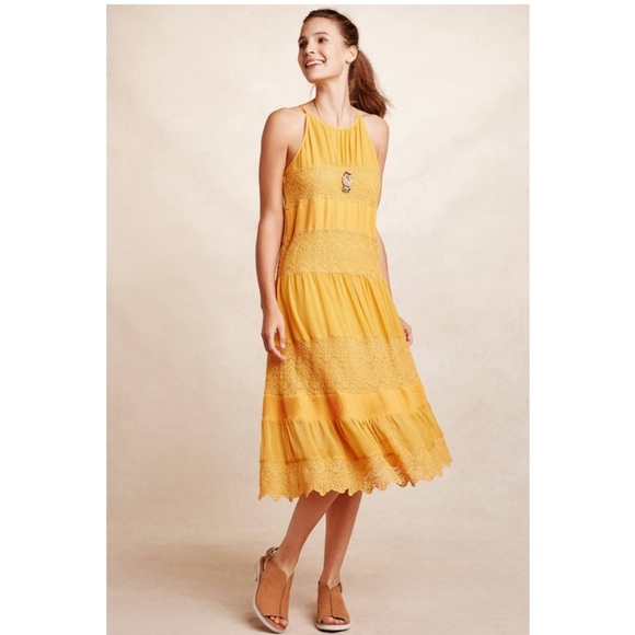 HD in Paris Golden Villanelle Lace and Pleated Tiered Dress - Picture 1 of 7